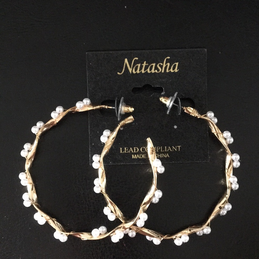 New Natasha Twisted Hoops w Pearls Earrings